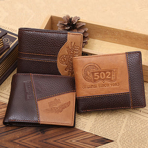 Men Coffee Full-Grain Leather Bifold Wallet Credit Card Holder Slim Coin Purse