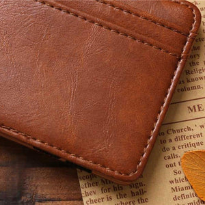 Men Vintage Faux Leather Money Clip Card Holder Pocket Slim Bifold Magic Wallet