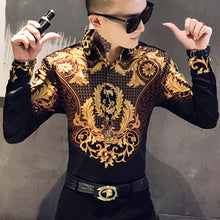 Load image into Gallery viewer, Luxury Gold Print Shirt Men Royal Retro Long Sleeve Shirts Party NightClub Tuxedo Shirts Casual Slim Fit Streetwear Blouse Homme
