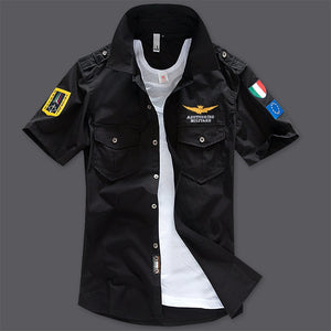 New Men's Shirts Short Sleeve Summer Beach Embroidered Tops High Quality Military Cotton Air Force One MA Casual Shirts 6XL