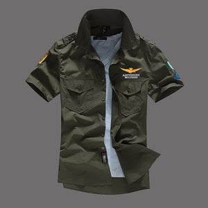 New Men's Shirts Short Sleeve Summer Beach Embroidered Tops High Quality Military Cotton Air Force One MA Casual Shirts 6XL