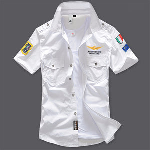 New Men's Shirts Short Sleeve Summer Beach Embroidered Tops High Quality Military Cotton Air Force One MA Casual Shirts 6XL
