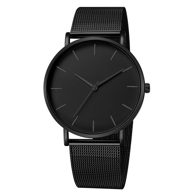Relógio de lujo masculino relógio de malha ultrafino aço inoxidável pulseira preta relógios de pulso masculino reloj hombre relogio masculino