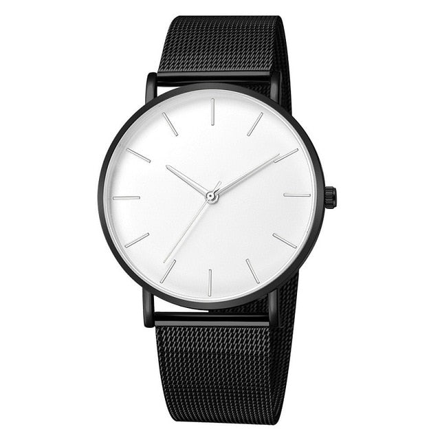 Relógio de lujo masculino relógio de malha ultrafino aço inoxidável pulseira preta relógios de pulso masculino reloj hombre relogio masculino