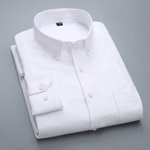 Men's Long-Sleeve Plaid Striped Oxford Shirts Single Patch Pocket Premium Quality Standard-fit Button Down Cotton Casual Shirt
