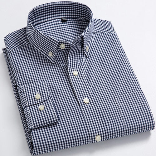 Camisas de vestir informales de manga larga a cuadros para hombre, camisas de vestir a cuadros con botones y 100% suave y cómodo de ajuste estándar a rayas