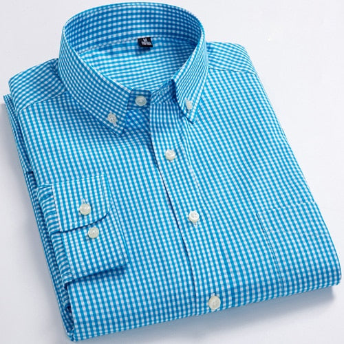 Camisas de vestir informales de manga larga a cuadros para hombre, camisas de vestir a cuadros con botones y 100% suave y cómodo de ajuste estándar a rayas