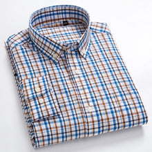 Load image into Gallery viewer, Men&#39;s Casual Long Sleeve Checkered Dress Shirts Standard-fit Comfortable Soft 100% Cotton Button-down Plaid Striped Tops Shirt
