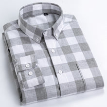 Load image into Gallery viewer, Men&#39;s Casual Long Sleeve Checkered Dress Shirts Standard-fit Comfortable Soft 100% Cotton Button-down Plaid Striped Tops Shirt
