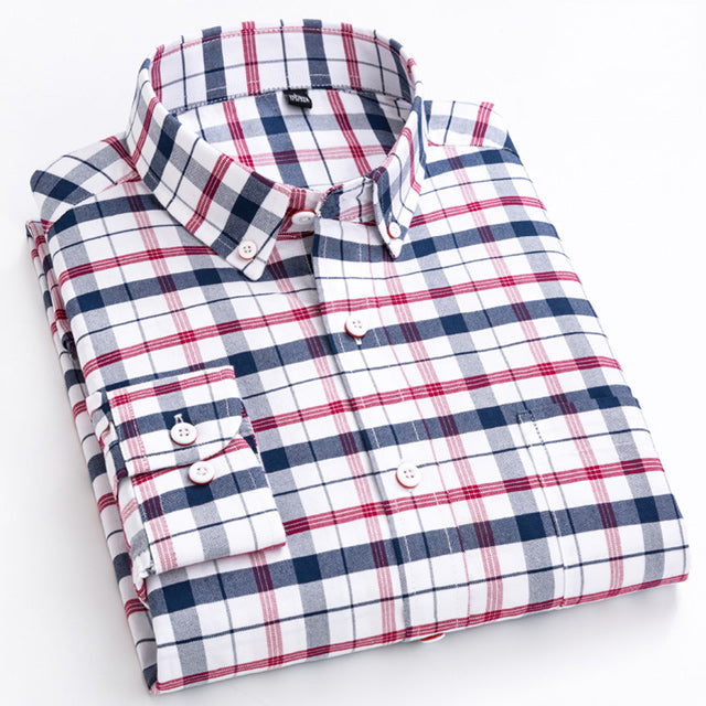 Camisas de vestir informales de manga larga a cuadros para hombre, camisas de vestir a cuadros con botones y 100% suave y cómodo de ajuste estándar a rayas