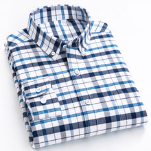Load image into Gallery viewer, Men&#39;s Casual Long Sleeve Checkered Dress Shirts Standard-fit Comfortable Soft 100% Cotton Button-down Plaid Striped Tops Shirt
