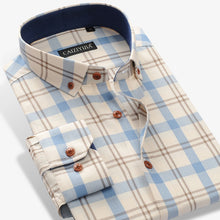 Load image into Gallery viewer, Men&#39;s 100% Cotton Long Sleeve Contrast Plaid Checkered Shirt Male Smart Casual Tops Standard-fit Button Down Gingham Shirts
