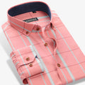 Men's 100% Cotton Long Sleeve Contrast Plaid Checkered Shirt Male Smart Casual Tops Standard-fit Button Down Gingham Shirts