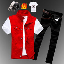 Load image into Gallery viewer, New Mens Boys Casual Denim Vest Sleeveless Waistcoat Summer Jeans Pants Trousers Slim Fit 2pcs Set Thin M5
