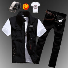 Load image into Gallery viewer, New Mens Boys Casual Denim Vest Sleeveless Waistcoat Summer Jeans Pants Trousers Slim Fit 2pcs Set Thin M5

