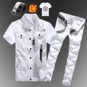 New Mens Boys Casual Denim Vest Sleeveless Waistcoat Summer Jeans Pants Trousers Slim Fit 2pcs Set Thin M5