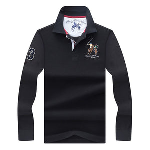 Polo bordado 3D de color sólido de alta calidad, polos informales, polo de manga larga para hombre, novedad de 2018, polosshirt