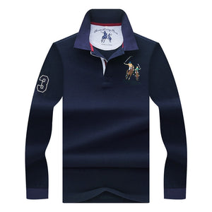 Polo bordado 3D de color sólido de alta calidad, polos informales, polo de manga larga para hombre, novedad de 2018, polosshirt