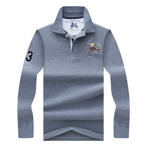 Polo bordado 3D de color sólido de alta calidad, polos informales, polo de manga larga para hombre, novedad de 2018, polosshirt