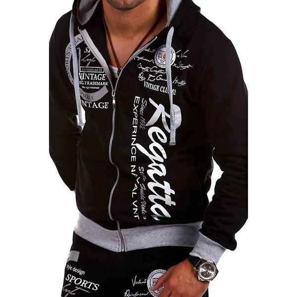 Zogaa Casual Men's Sweatsuit Autumn Men Hooded Sweatshirts+Joggers 2 Pieces Set Letter Printed Jacket Tracksuit Mens Sports Suit