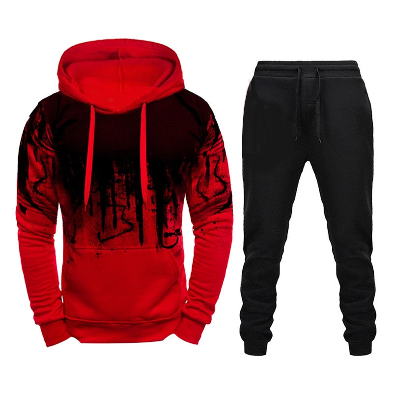 Chándal de marca de invierno, sudaderas con capucha informales para hombre, ropa deportiva, conjuntos de dos piezas de sudadera roja gruesa + Pantalones, traje deportivo Plus 4XL