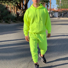 Load image into Gallery viewer, Neon Green Style Men&#39;s Fashion Tracksuit Solid 2 Pieces Long Sleeve Hoody+Loose Swearpants Casual Sportsuit Men 2019 Newest OMSJ
