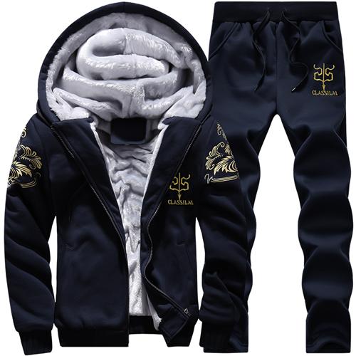 Chándales informales, conjunto para hombre con capucha, sudaderas con capucha gruesas de lana + pantalón de chándal, sudadera de invierno y primavera 2019, ropa deportiva con estampado de letras para hombre