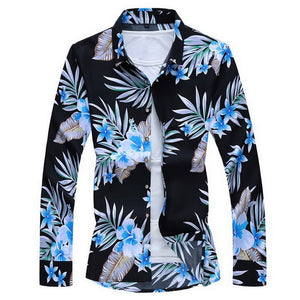 Men'S Fashions 2019 Autumn Spring Clothes Shirt  Long Sleeves  Big Size M-5XL 6XL 7XL Hawaiian Beach Casual Floral Shirt For Man