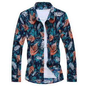 Men'S Fashions 2019 Autumn Spring Clothes Shirt  Long Sleeves  Big Size M-5XL 6XL 7XL Hawaiian Beach Casual Floral Shirt For Man