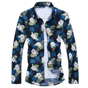 Men'S Fashions 2019 Autumn Spring Clothes Shirt  Long Sleeves  Big Size M-5XL 6XL 7XL Hawaiian Beach Casual Floral Shirt For Man