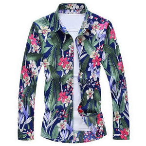 Men'S Fashions 2019 Autumn Spring Clothes Shirt  Long Sleeves  Big Size M-5XL 6XL 7XL Hawaiian Beach Casual Floral Shirt For Man