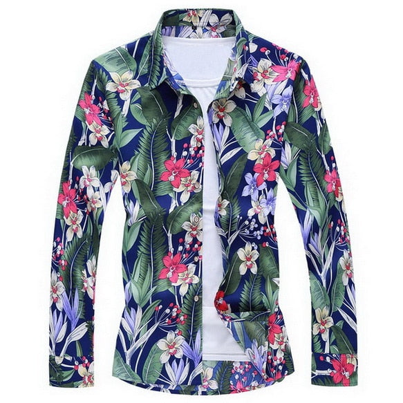 Men'S Fashions 2019 Autumn Spring Clothes Shirt  Long Sleeves  Big Size M-5XL 6XL 7XL Hawaiian Beach Casual Floral Shirt For Man