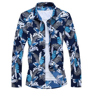 Men'S Fashions 2019 Autumn Spring Clothes Shirt  Long Sleeves  Big Size M-5XL 6XL 7XL Hawaiian Beach Casual Floral Shirt For Man