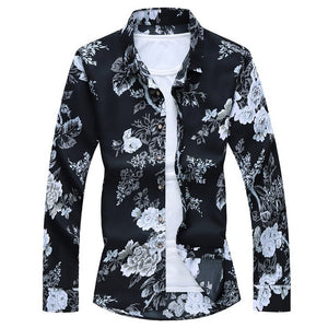 Men'S Fashions 2019 Autumn Spring Clothes Shirt  Long Sleeves  Big Size M-5XL 6XL 7XL Hawaiian Beach Casual Floral Shirt For Man