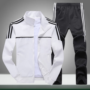 Otoño nuevo chándal para hombre Casual sólido rayas cremallera conjuntos de dos piezas chaquetas + Pantalones 2020 ropa deportiva masculina trajes deportivos prendas de vestir
