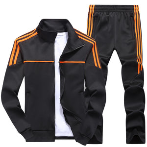 Otoño nuevo chándal para hombre Casual sólido rayas cremallera conjuntos de dos piezas chaquetas + Pantalones 2020 ropa deportiva masculina trajes deportivos prendas de vestir