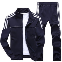 Cargar imagen en el visor de la galería, Otoño nuevo chándal para hombre Casual sólido rayas cremallera conjuntos de dos piezas chaquetas + Pantalones 2020 ropa deportiva masculina trajes deportivos prendas de vestir
