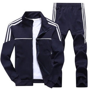 Otoño nuevo chándal para hombre Casual sólido rayas cremallera conjuntos de dos piezas chaquetas + Pantalones 2020 ropa deportiva masculina trajes deportivos prendas de vestir