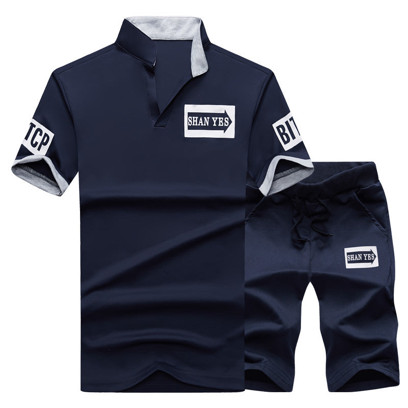 Conjunto de trajes deportivos para hombre 2018, trajes de Fitness de marca, conjunto de 2 piezas de verano, conjunto corto para hombre, cuello alto, moda, 2 piezas, camiseta, pantalones cortos, chándal