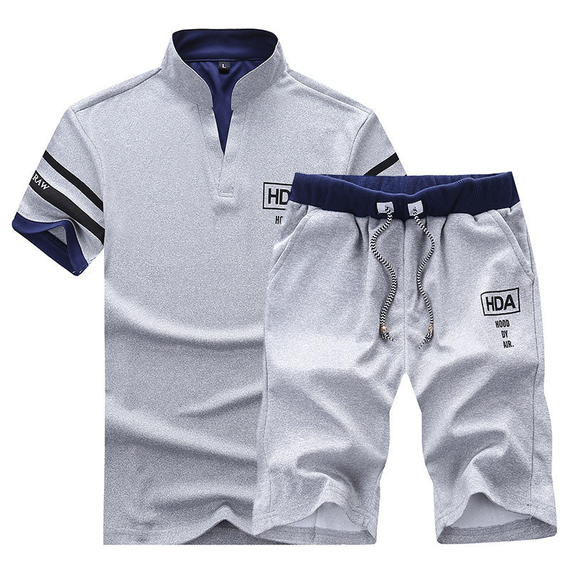 Conjunto de trajes deportivos para hombre 2018, trajes de Fitness de marca, conjunto de 2 piezas de verano, conjunto corto para hombre, cuello alto, moda, 2 piezas, camiseta, pantalones cortos, chándal