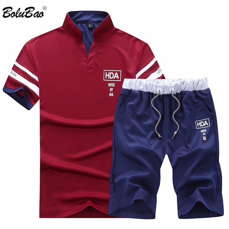 BOLUBAO Men Sets Brand New 2019 Summer Men's Tracksuit Clothing Male Short Sleeve + Shorts 2 Pieces Printed Male Set
