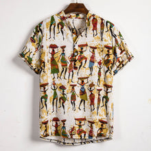 Load image into Gallery viewer, Men Linen Short Sleeve Shirt Summer Floral Loose Baggy Casual Hawaii Holiday Beach Shirts Tee Tops Buttons Blouse National Style
