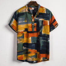 Load image into Gallery viewer, Men Linen Short Sleeve Shirt Summer Floral Loose Baggy Casual Hawaii Holiday Beach Shirts Tee Tops Buttons Blouse National Style
