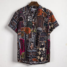 Load image into Gallery viewer, Men Linen Short Sleeve Shirt Summer Floral Loose Baggy Casual Hawaii Holiday Beach Shirts Tee Tops Buttons Blouse National Style
