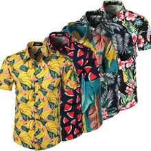Cargar imagen en el visor de la galería, Camisa hawaiana de playa para hombre de 5 estilos, camisas con estampado de frutas florales, Tops, pantalón corto informal de manga, vacaciones de verano, moda de talla grande
