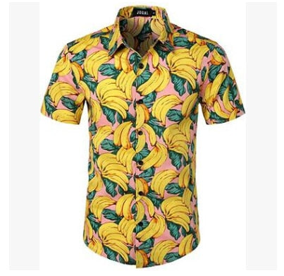 Camisa hawaiana de playa para hombre de 5 estilos, camisas con estampado de frutas florales, Tops, pantalón corto informal de manga, vacaciones de verano, moda de talla grande