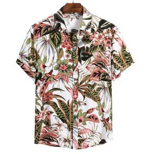 MONERFFI 2020 Quality Harajuku Beach Shirt Men Short Sleeve Hawaiian Shirt Casual Summer Floral Print Men Blouse Loose Surfing