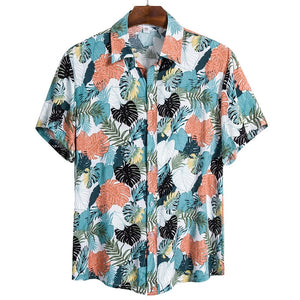 MONERFFI 2020 Quality Harajuku Beach Shirt Men Short Sleeve Hawaiian Shirt Casual Summer Floral Print Men Blouse Loose Surfing