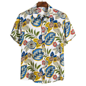 MONERFFI 2020 Quality Harajuku Beach Shirt Men Short Sleeve Hawaiian Shirt Casual Summer Floral Print Men Blouse Loose Surfing