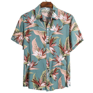 MONERFFI 2020 Quality Harajuku Beach Shirt Men Short Sleeve Hawaiian Shirt Casual Summer Floral Print Men Blouse Loose Surfing